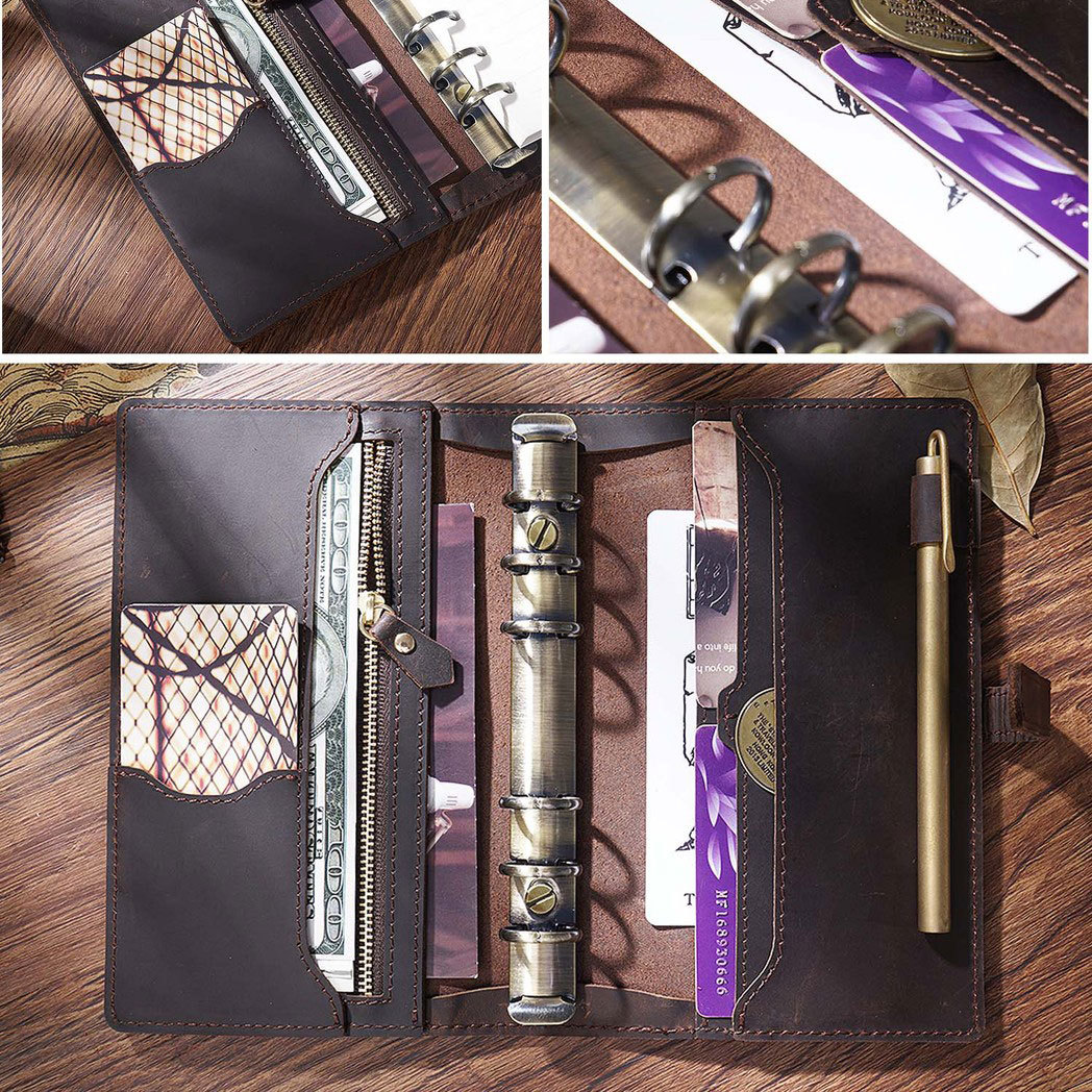 A5 6穴 バインダー 大容量収納 革カバー ノート