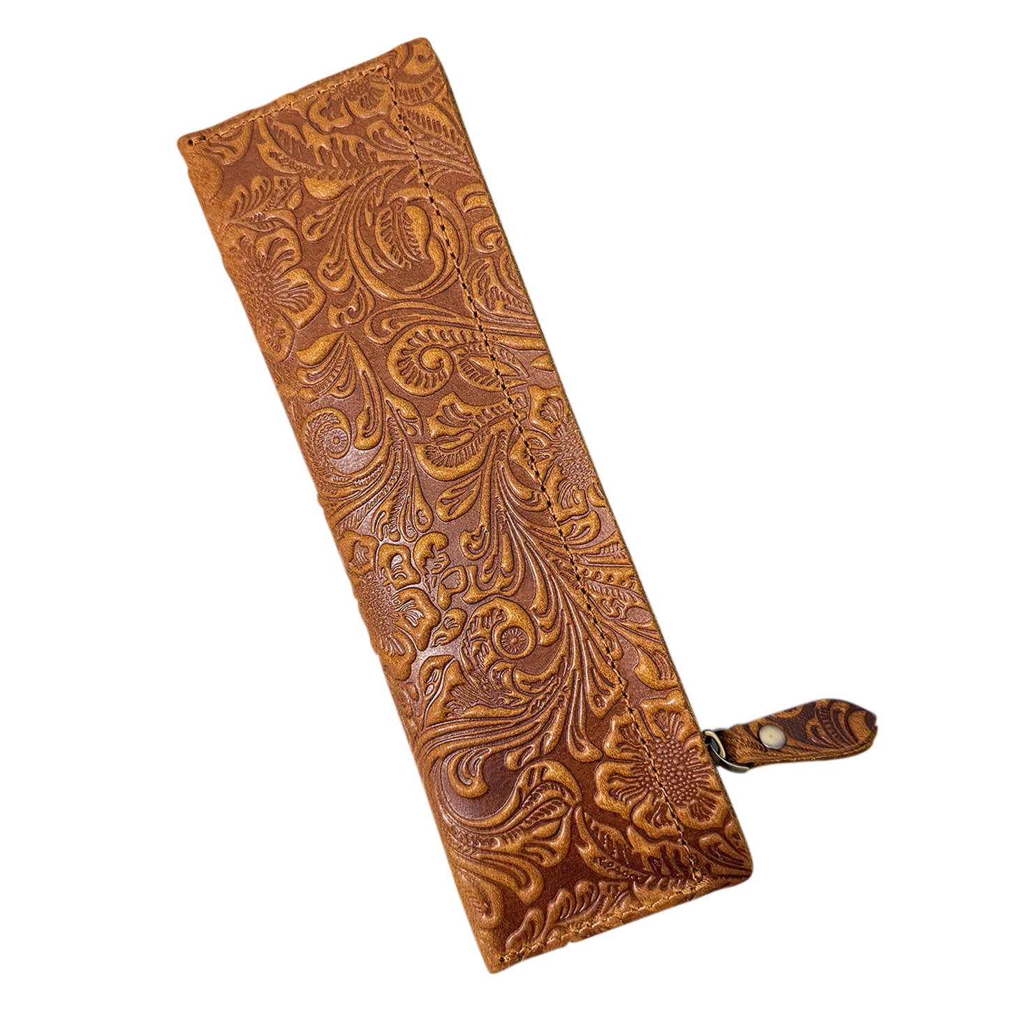 唐草模様 革 スリム ペンケース ファスナー筆箱