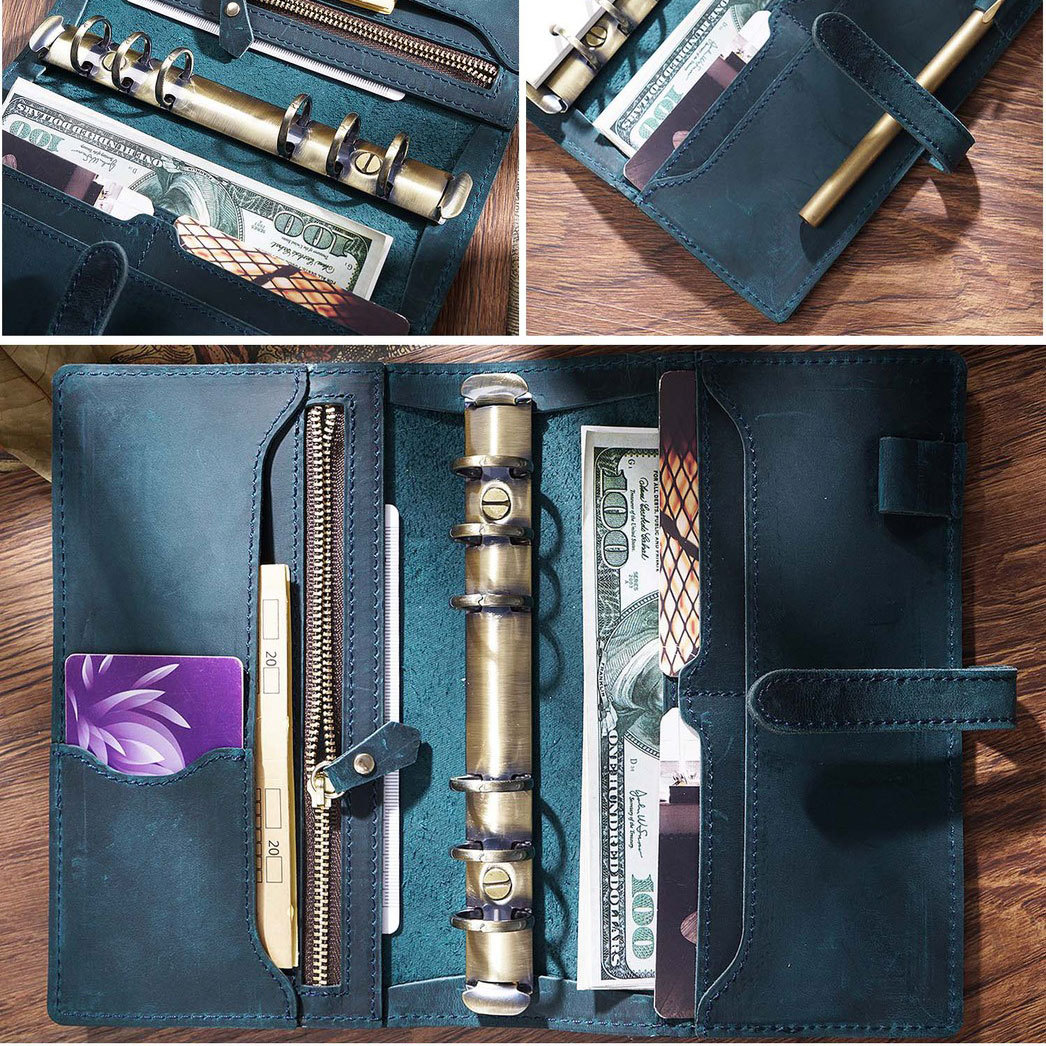 A5 6穴 バインダー 大容量収納 革カバー ノート