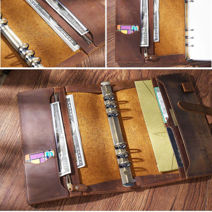 A5 6穴 バインダー 大容量収納 革カバー ノート