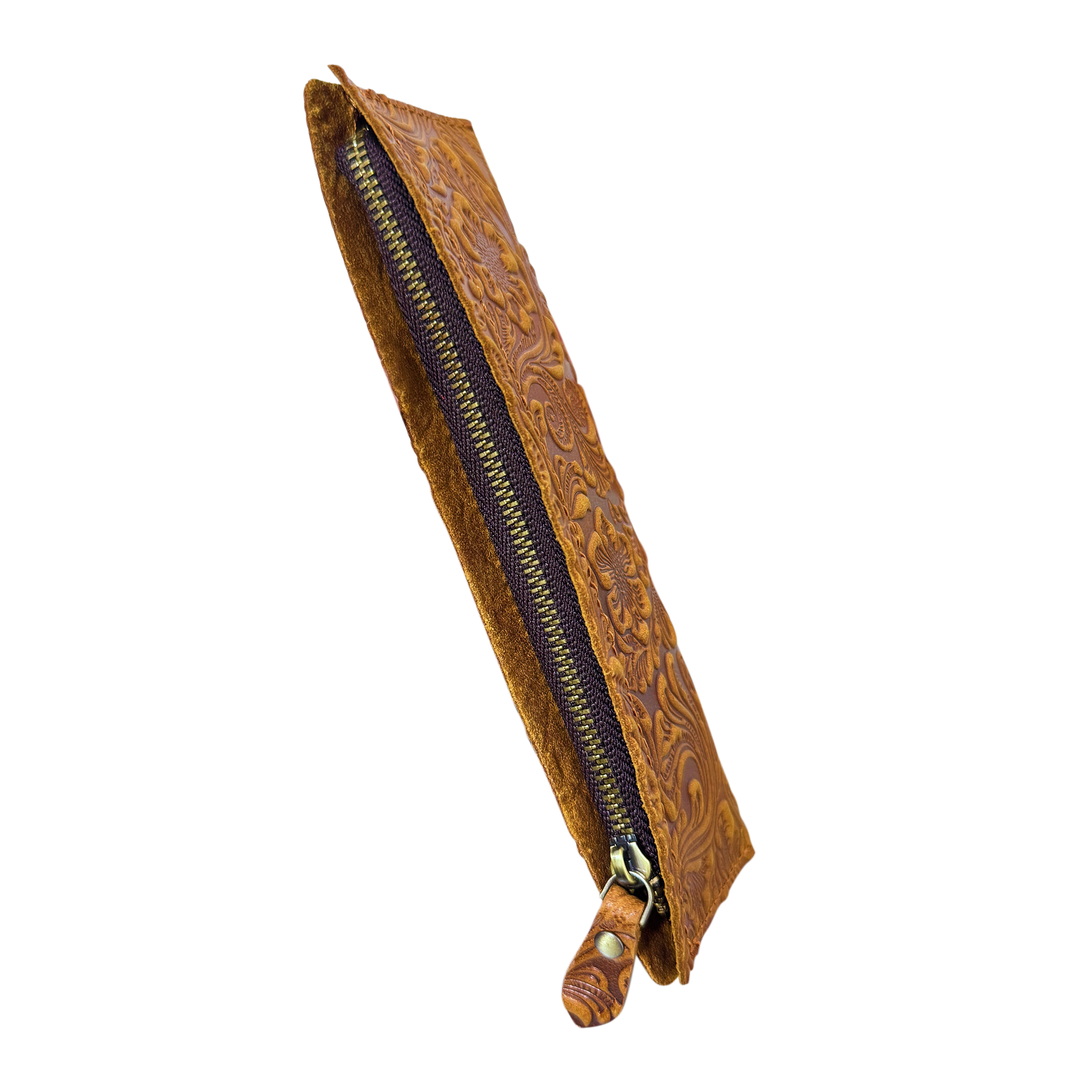 唐草模様 革 スリム ペンケース ファスナー筆箱