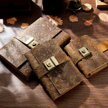 A7 6穴 バインダー 三つ折り 革カバー ノート パスワードロック付き