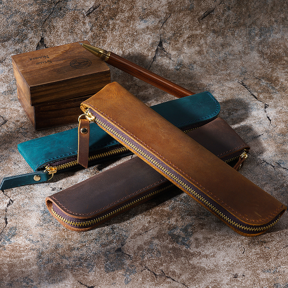 Apple Pencil対応 スリム 革 ペンケース ファスナー筆箱 鉛筆収納