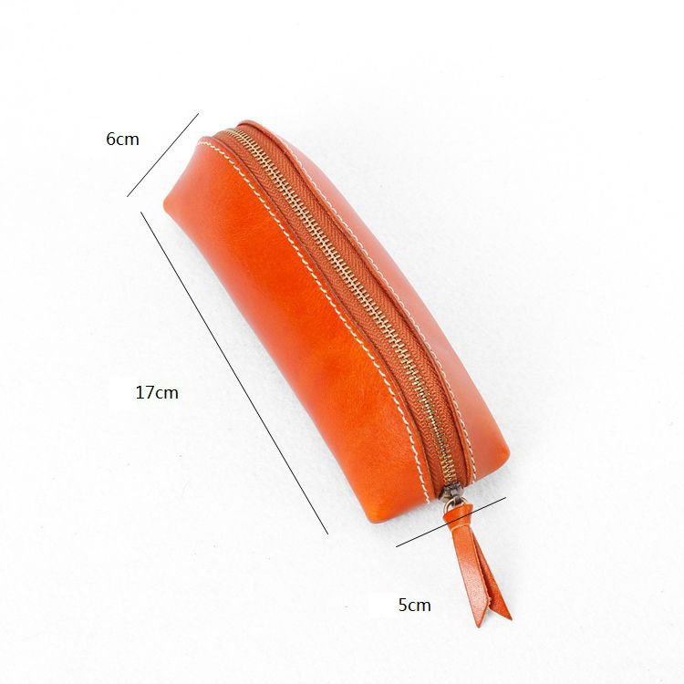 植物鞣し革 三角ペンケース ファスナー筆箱