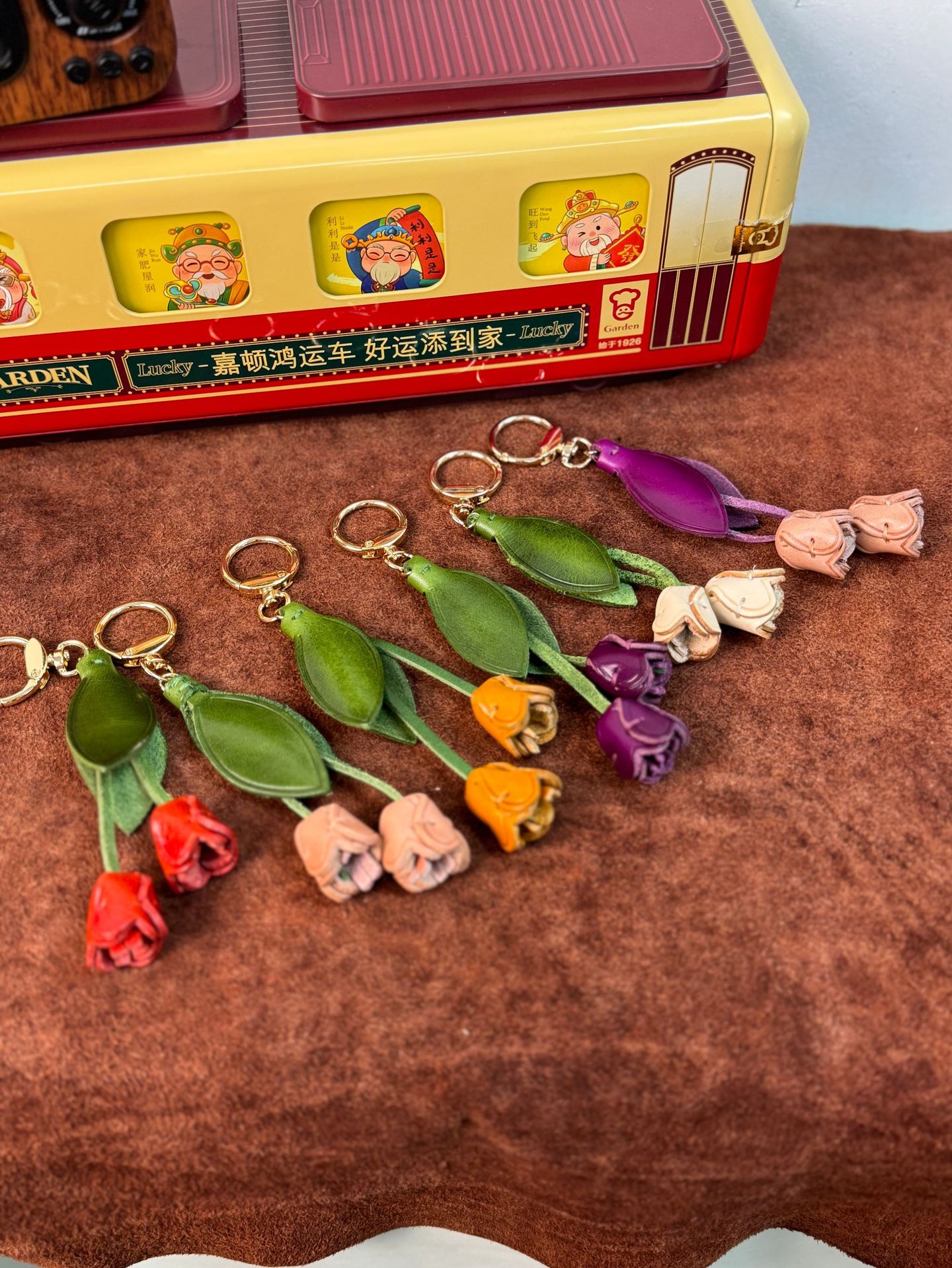 チューリップ 可愛い 革 バッグチャーム キーリング