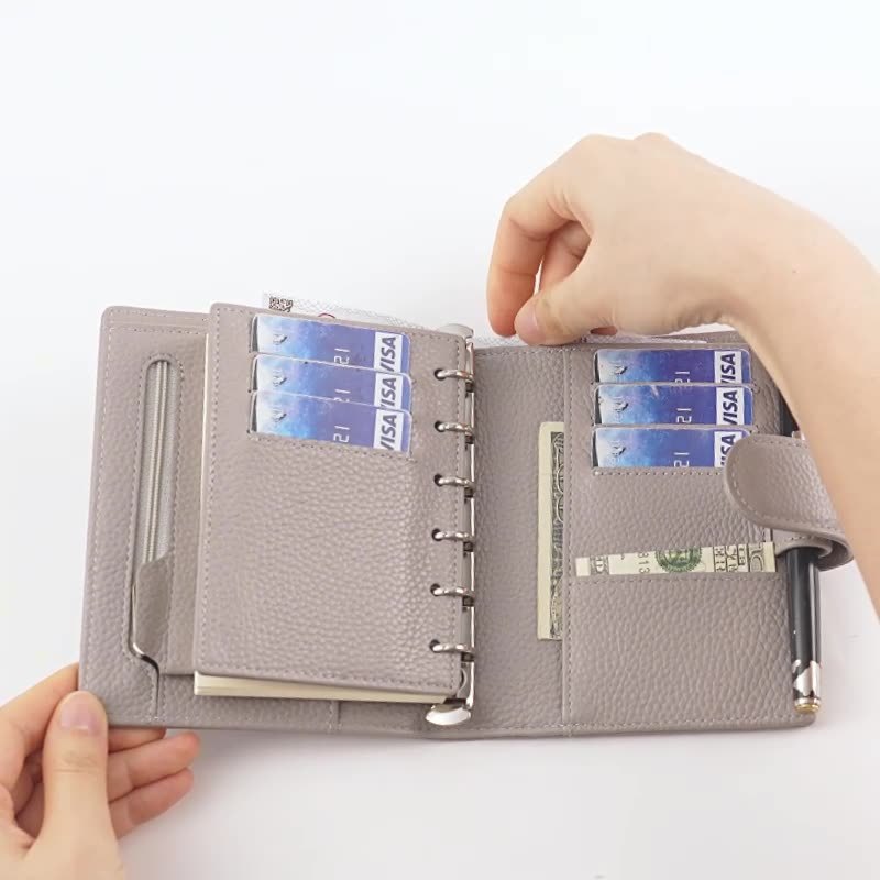 A7 財布式 6穴 バインダー 大容量収納 革カバー ノート