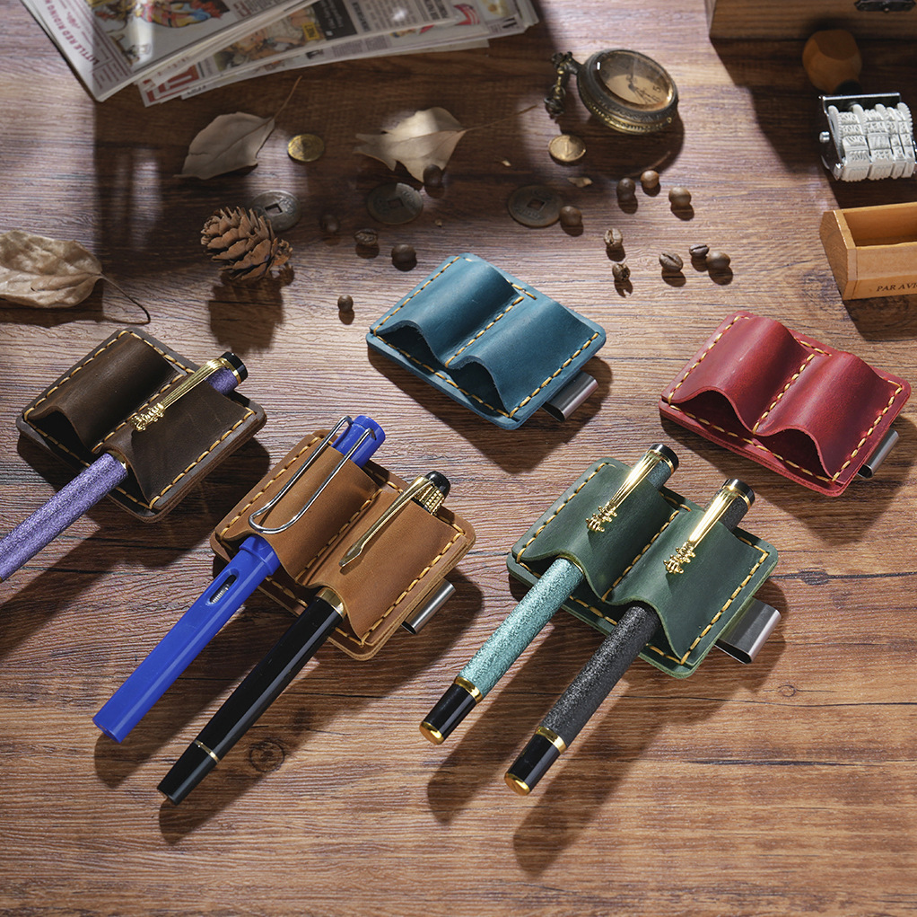 2本差し 革 手帳 ペンホルダー