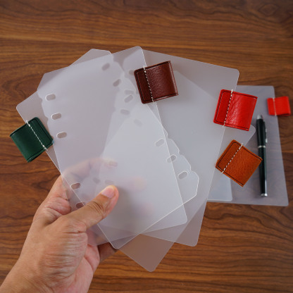 A7 6穴 バインダー用 インデックス 革 ペンホルダー付き