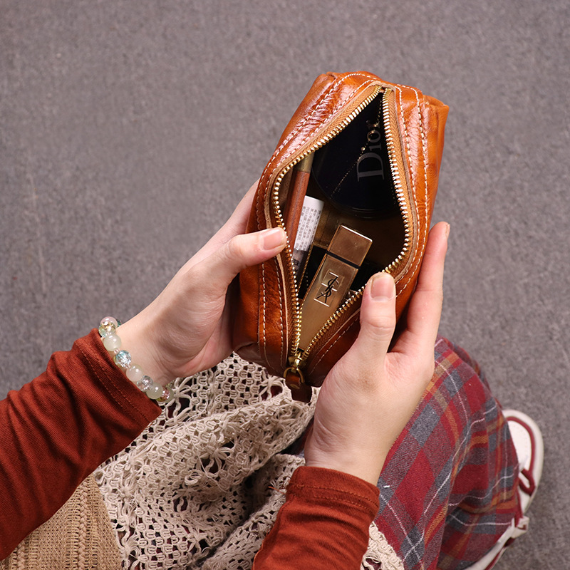 植物鞣し革 大容量 ファスナー ペンケース 