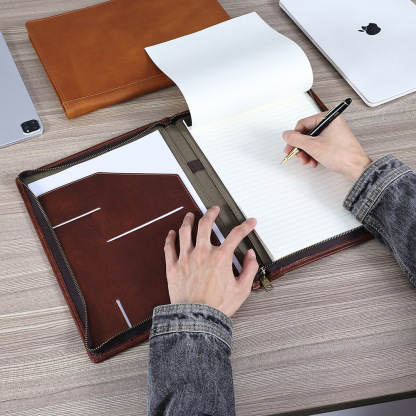 A4 クリップボード ファスナー付き 12.9インチiPad対応 革 ファイル バインダー