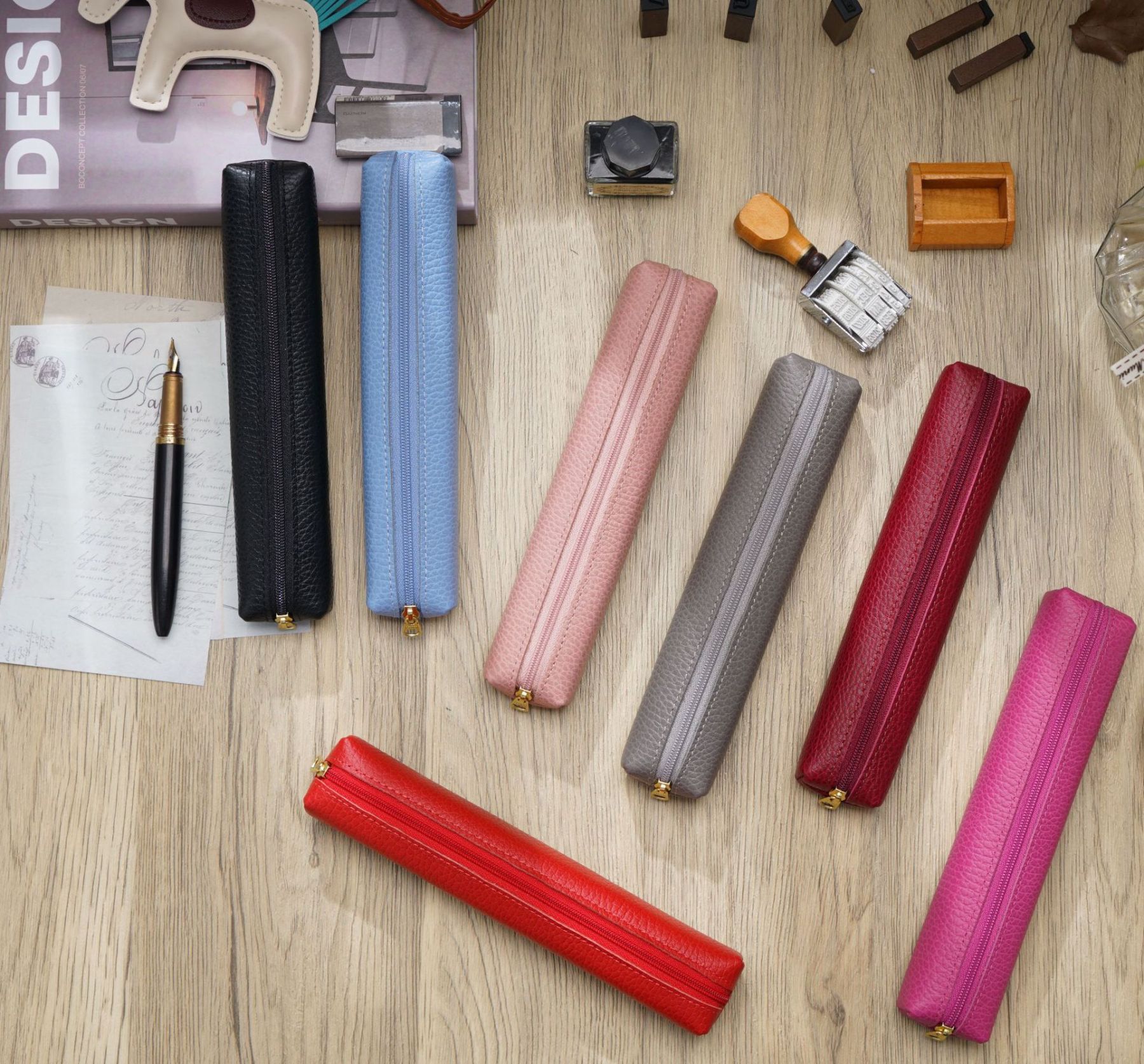 可愛い 超ミニ スリム 革 ペンケース ファスナー筆箱