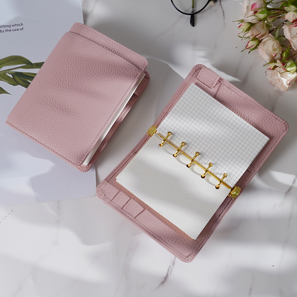 A7 6穴 バインダー 大容量 財布式 革カバー ノート