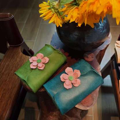 A7 6穴 バインダー 可愛い ピンク 桜 革カバー ノート