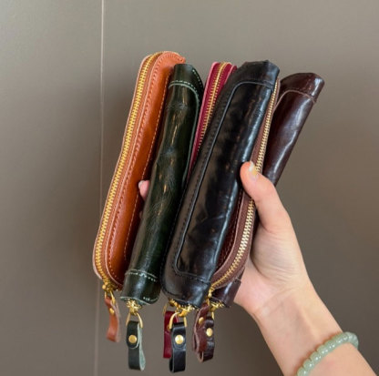 植物鞣し革 スリム ペンケース ファスナー 筆箱