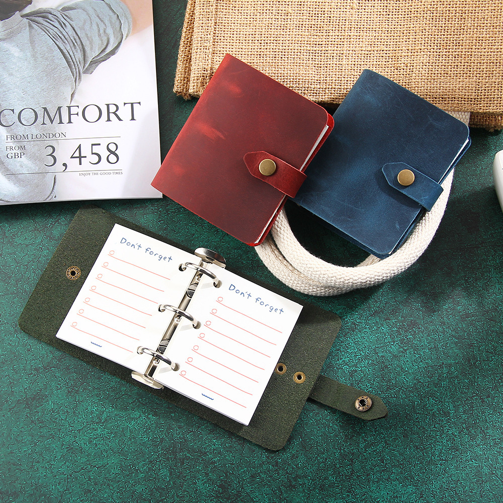 A9 3穴 バインダー メモ帳 革カバー ノート ボタン閉め