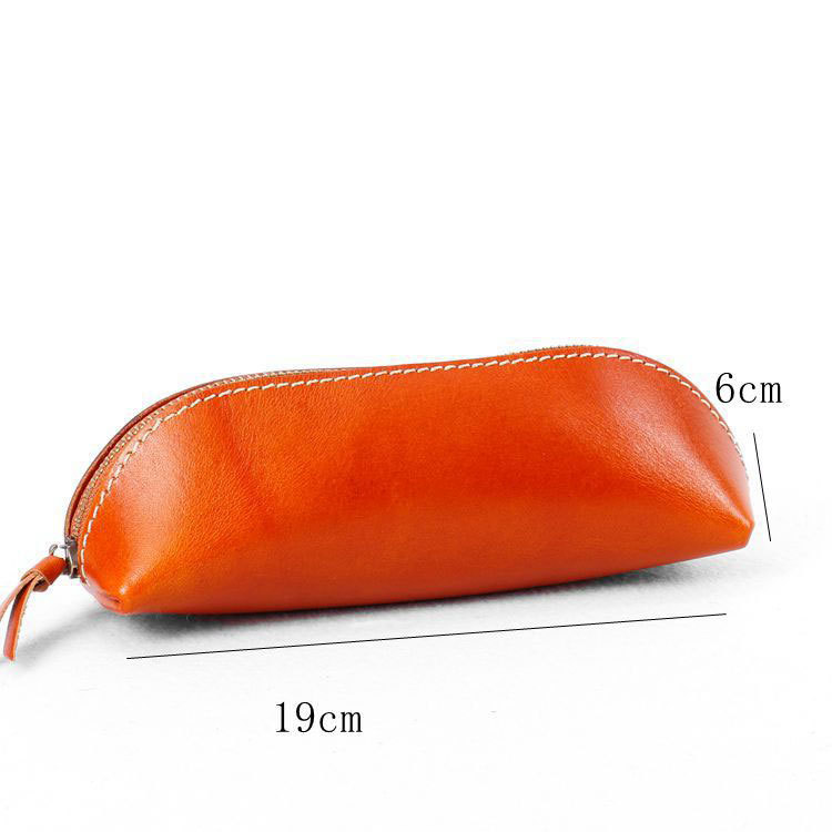 植物鞣し革 三角ペンケース 大容量 ファスナー筆箱