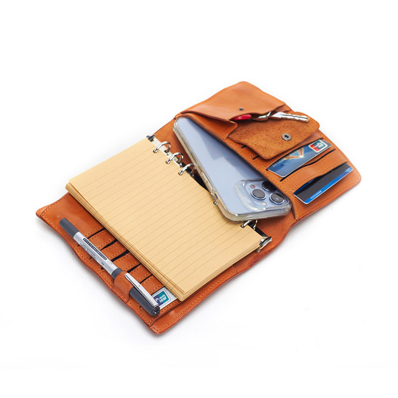 A6 6穴 バインダー 大容量収納 植物鞣し革 カバー ノート