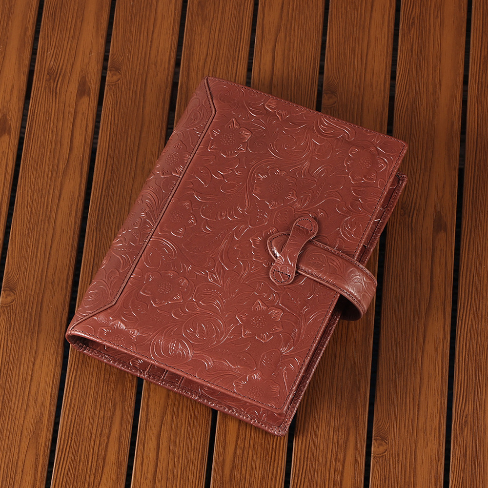 A5 6穴 バインダー 唐草 革カバー ノート セット