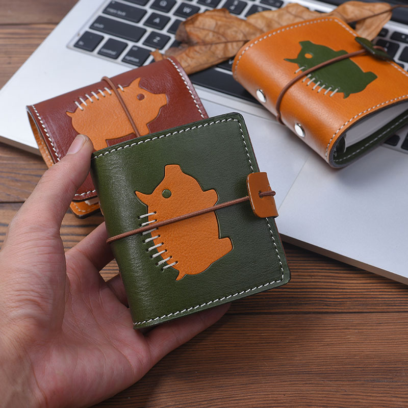 A9 3穴 バインダー メモ帳 イノシシ 植物鞣し革 カバー ノート