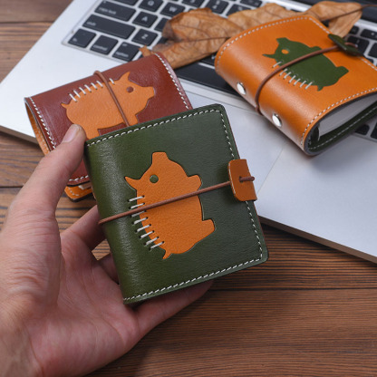 A9 3穴 バインダー メモ帳 イノシシ 植物鞣し革 カバー ノート