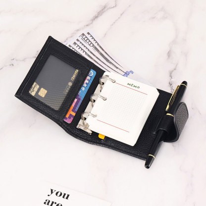A9 3穴 バインダー 財布式 メモ帳 革カバー ノート