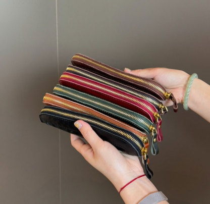 植物鞣し革 スリム ペンケース ファスナー 筆箱