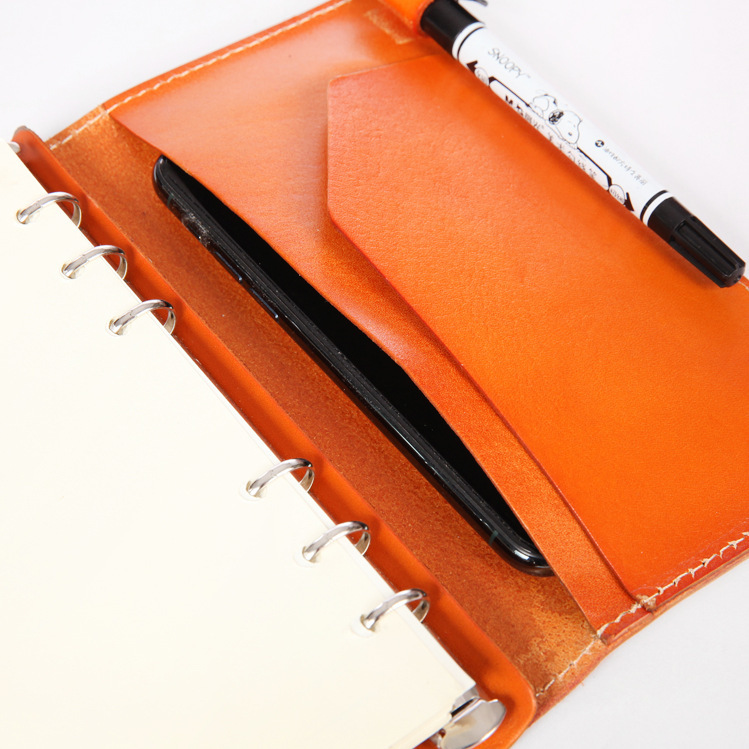 A6 6穴 バインダー 大容量収納 植物鞣し 革カバー ノート