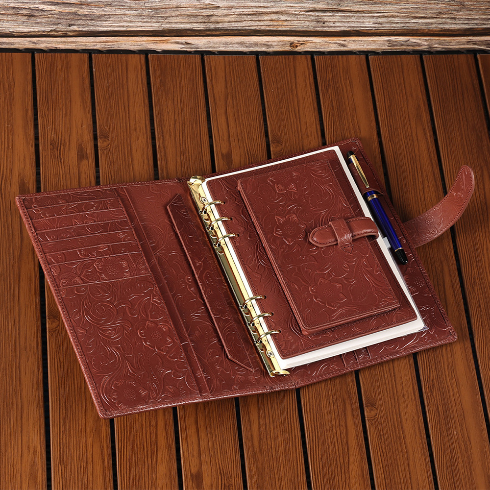 A5 6穴 バインダー 唐草 革カバー ノート セット