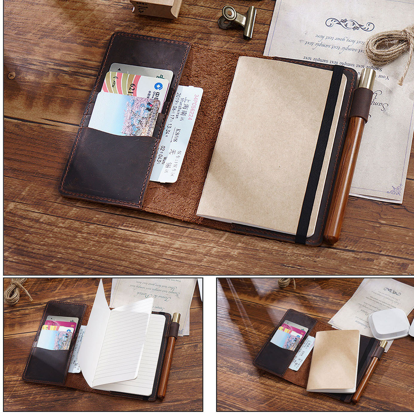 文庫本 革 ノート カバー ペンホルダー カードホルダー付き