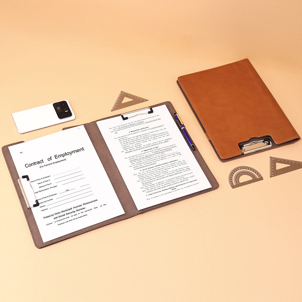 A4 二つ折り クリップボード 革 ファイル バインダー