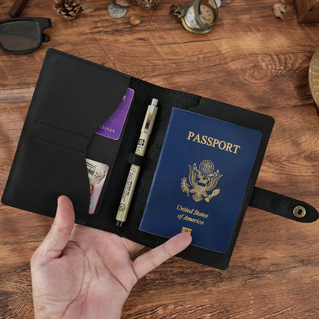 文庫本 革 ノート カバー ペンホルダー カードホルダー付き