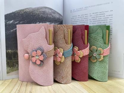 A7 6穴 バインダー 可愛い 猫 革カバー ノート