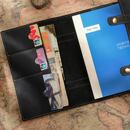 A5 三つ折り 革 ノート カバー カードホルダー付き ボタン閉め