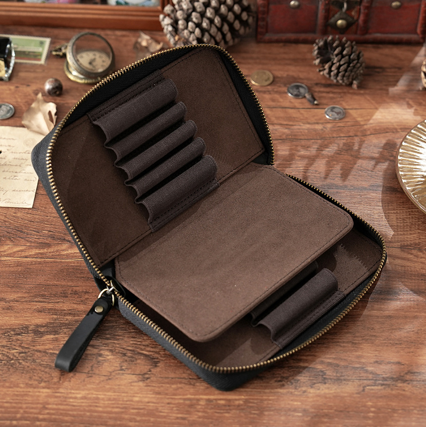 革 ペンケース 10本入れ 高級万年筆対応 ファスナー筆箱