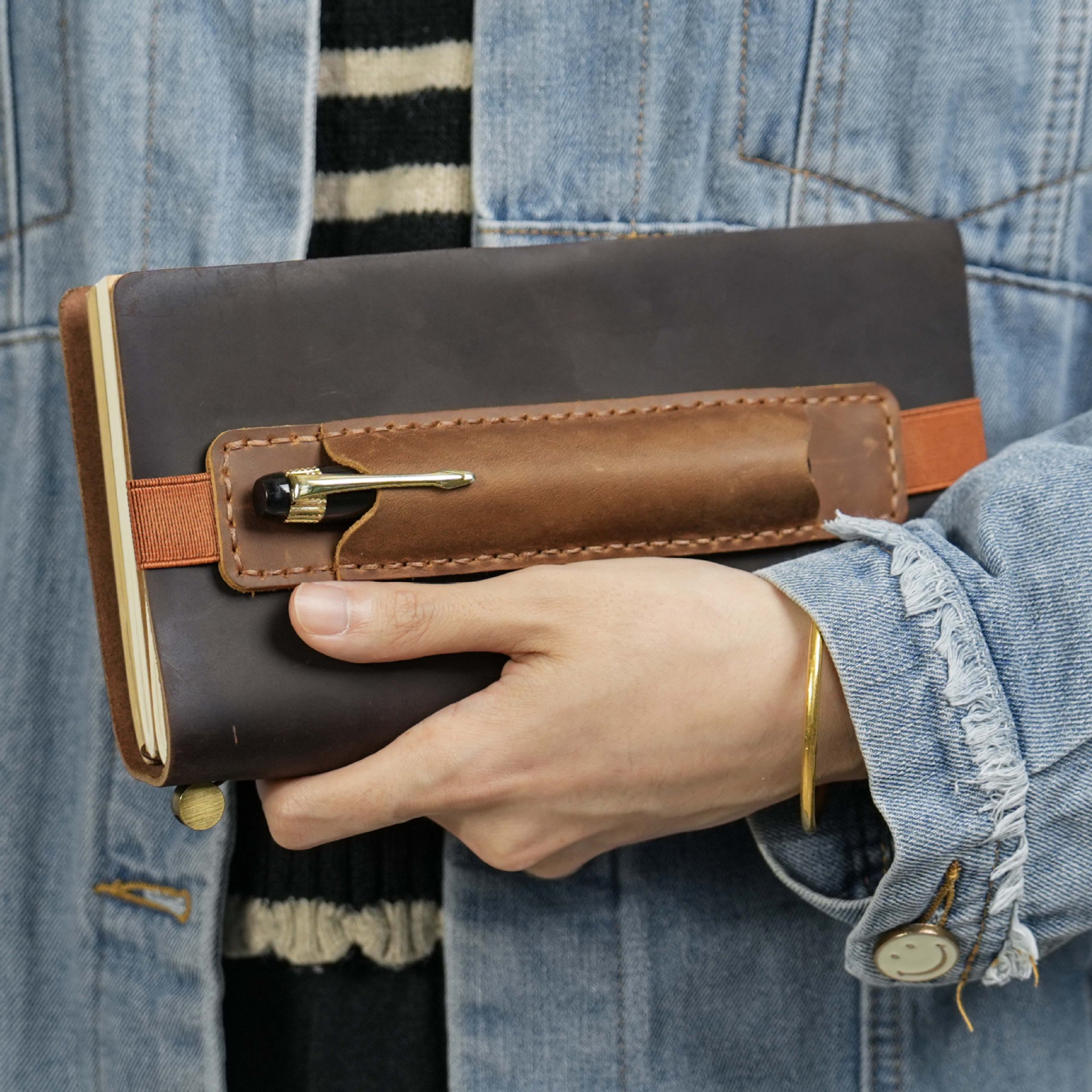 革 手帳用 ペンホルダー ペンケース バンド付き