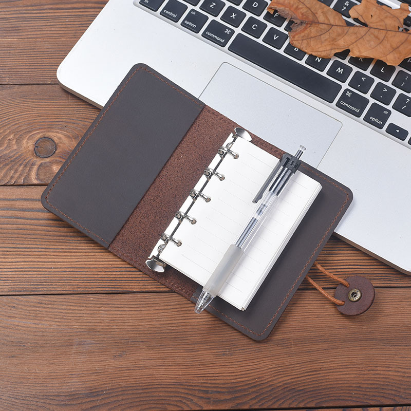 A8 5穴 バインダー 革カバー ノート 収納付き