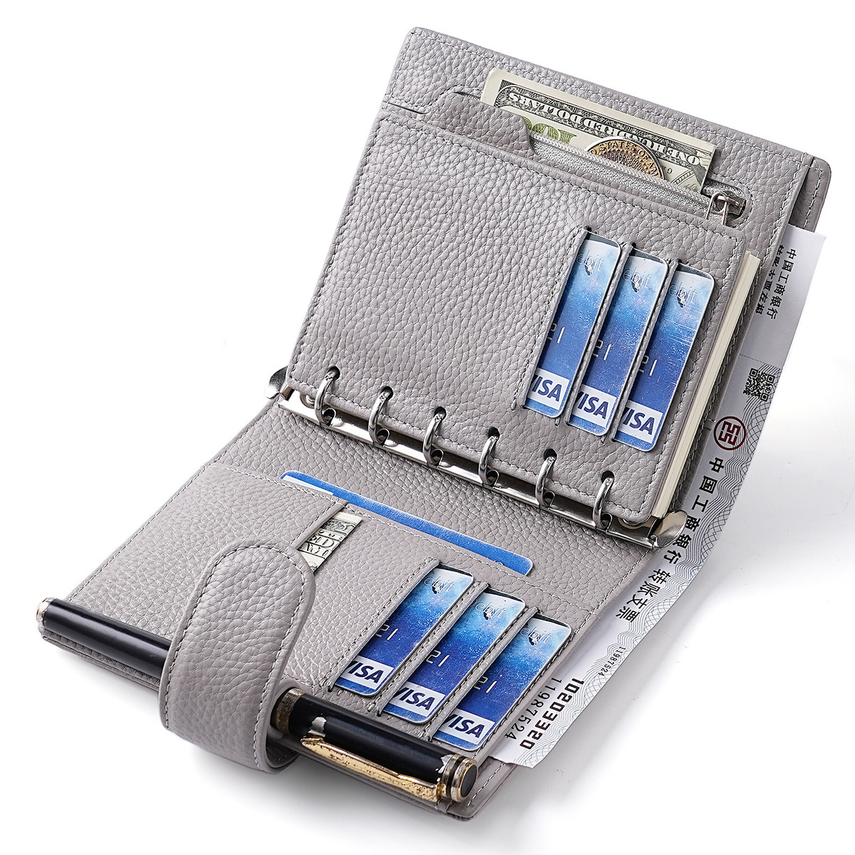 A7 財布式 6穴 バインダー 大容量収納 革カバー ノート