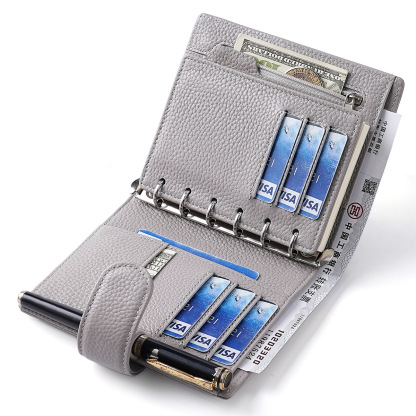 A7 財布式 6穴 バインダー 大容量収納 革カバー ノート