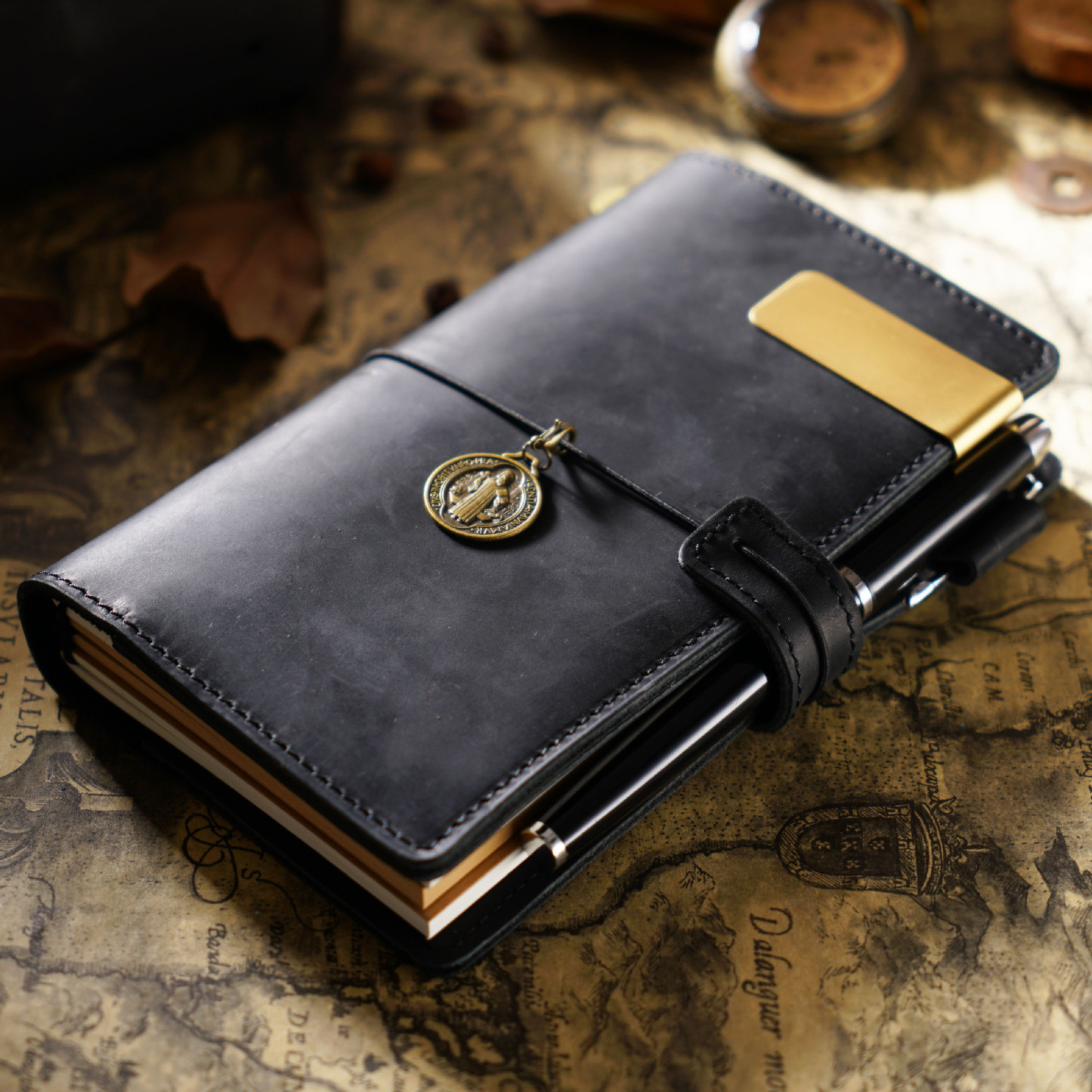 ポケットサイズ 大容量収納 システム手帳 革カバー ノート