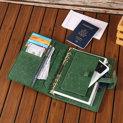 A5 6穴 バインダー 唐草 革カバー ノート セット