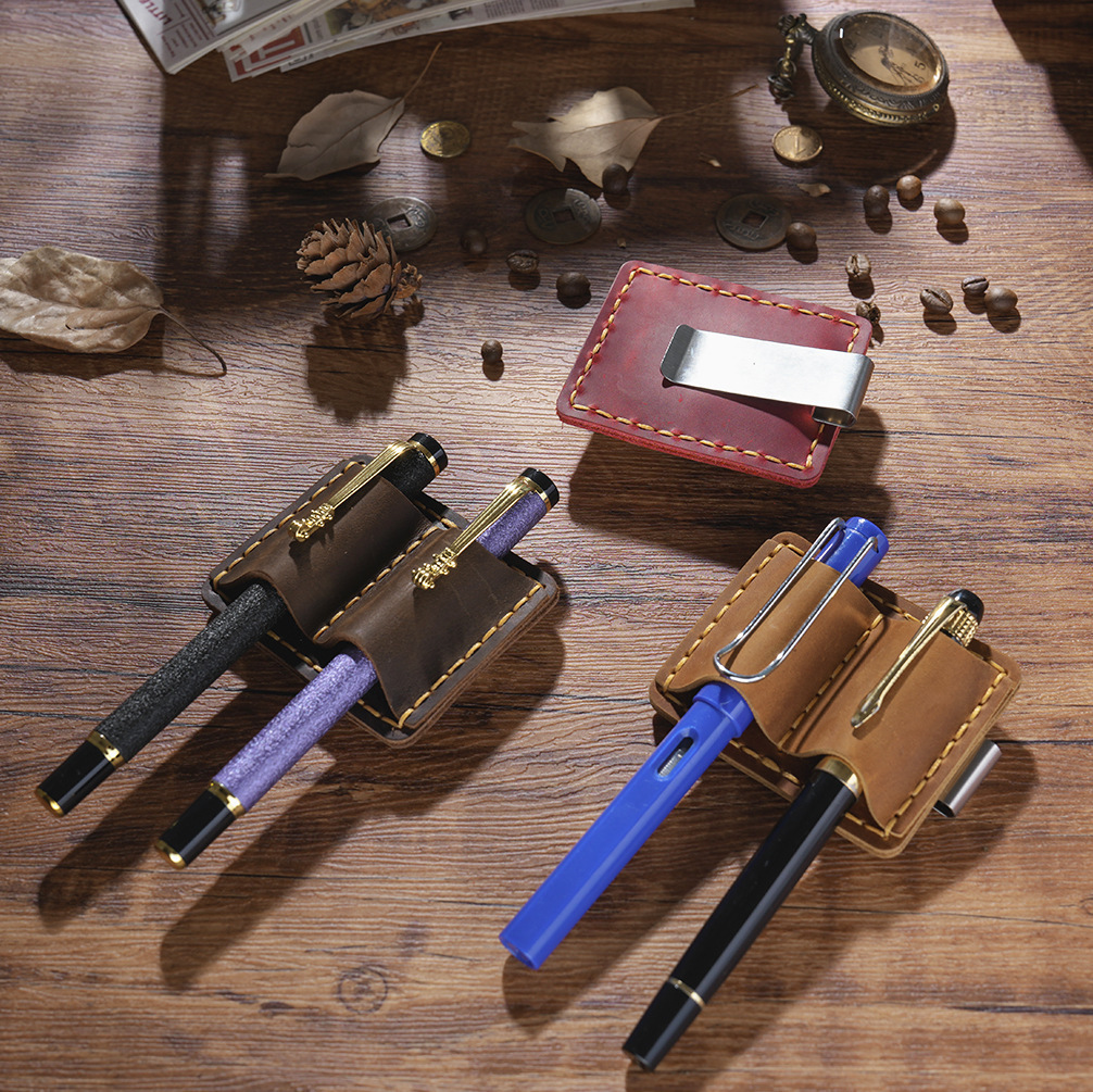 2本差し 革 手帳 ペンホルダー