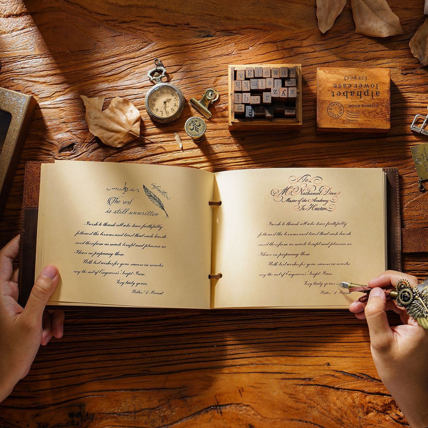 手縫い システム手帳 A5 横長 革カバー ノート