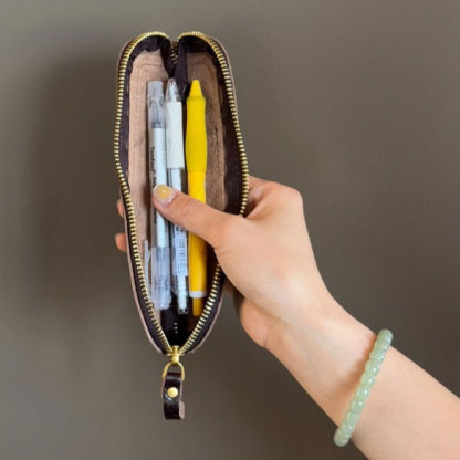 植物鞣し革 スリム ペンケース ファスナー 筆箱