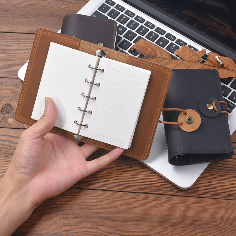 A8 5穴 バインダー 革カバー ノート 収納付き