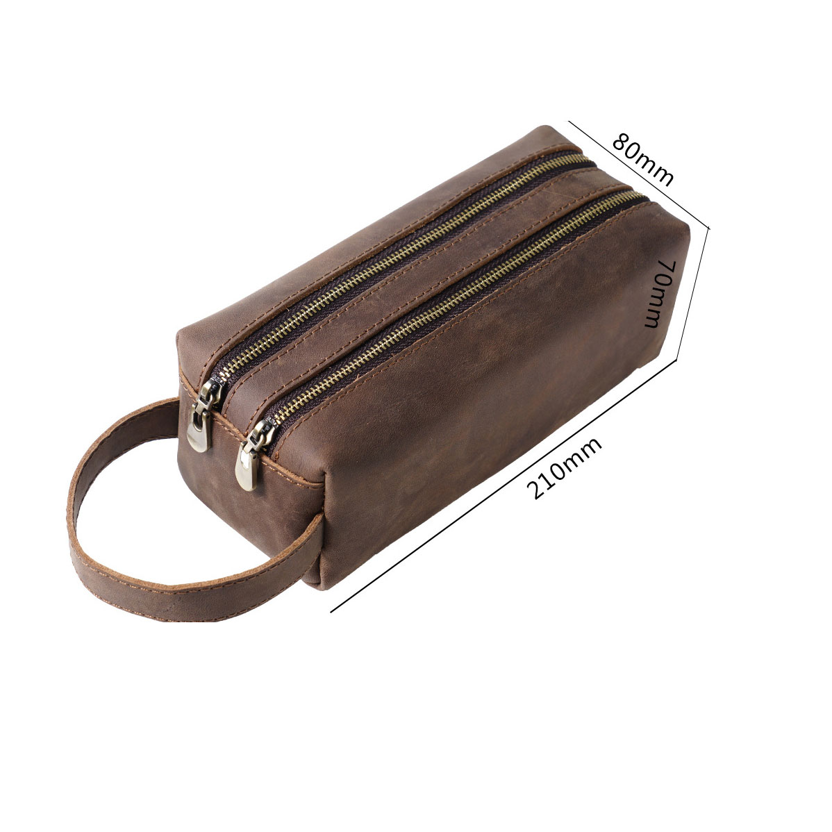 革 ペンケース ダブル ファスナー 大容量 筆箱