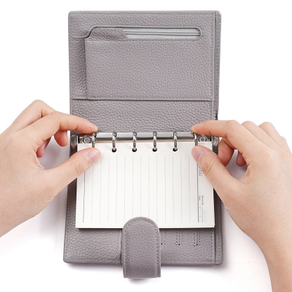A7 財布式 6穴 バインダー 大容量収納 革カバー ノート