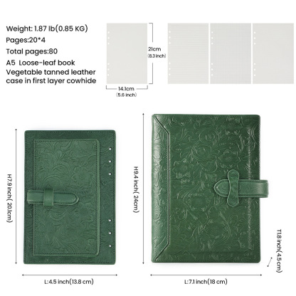 A5 6穴 バインダー 唐草 革カバー ノート セット