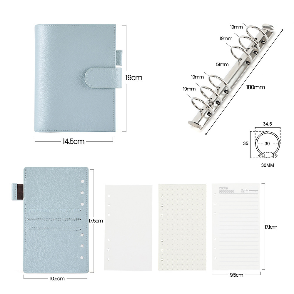 A6 Personal 財布式 6穴 バインダー 大容量収納 革カバー ノート