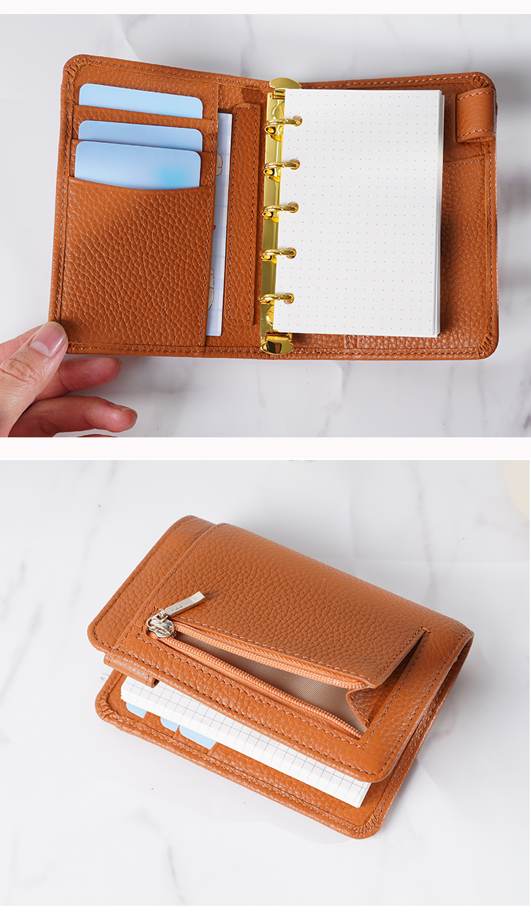 A7 6穴 バインダー 大容量 財布式 革カバー ノート