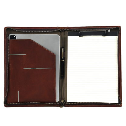 A4 クリップボード ファスナー付き 12.9インチiPad対応 革 ファイル バインダー